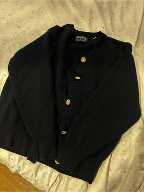 Burberry Classic Navy Cardigan Sweater with Gold Buttons
